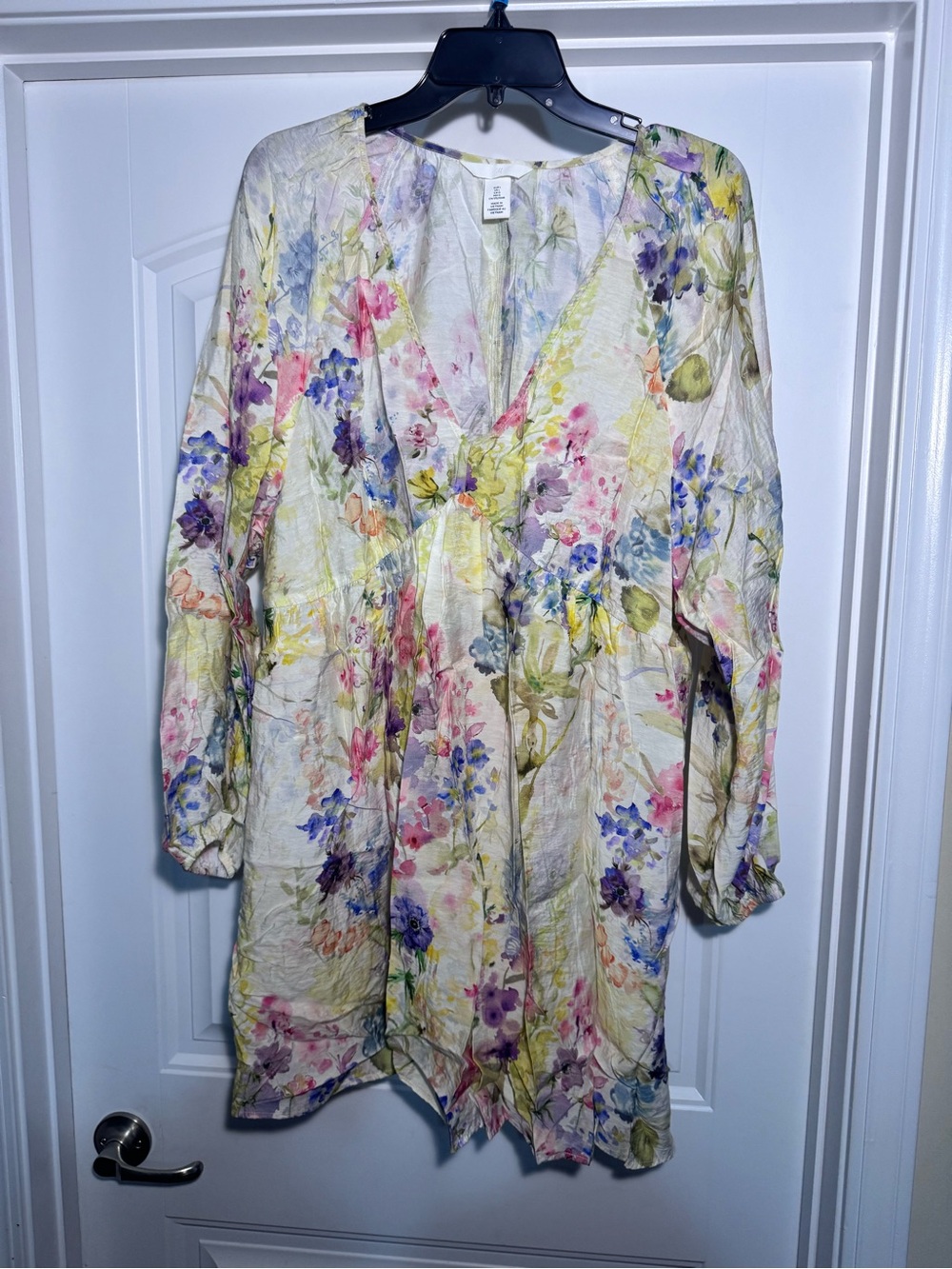 Floral Watercolor V-Neck Tunic Dress- Multicolor